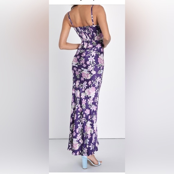 Botanical Beauty Purple Floral Print Satin
Bustier Maxi Dress - Picture 3 of 3